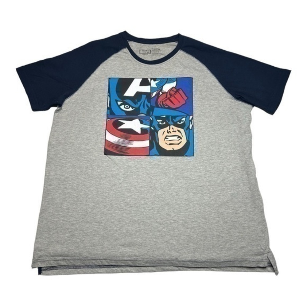 Marvel Captain American Mens Gray Blue Graphic T-Shirt Short Sleeve Size XL